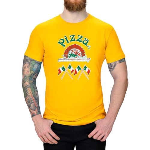 Jimmys Textilfactory T-Shirt Pizzeria Pizza-Lovers Karneval Fun-Shirt Party 13 Farben Herren XS - 5XL Fasching Verkleidung Italien Pizzabäcker lustig kreativ, Größe: XL, Farbe: gelb von Jimmys Textilfactory
