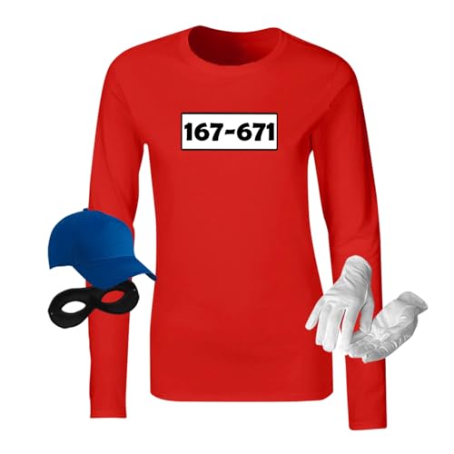 Panzerknacker Longsleeve Deluxe+ Kostüm-Set Wunschnummer Karneval Herren XS-5XL Gangster Verkleidung Fastnacht, Größe:M, Logo & Set:Standard-Nr./Set komplett (167-761/Shirt+Cap+Maske+Handschuhe) von Jimmys Textilfactory