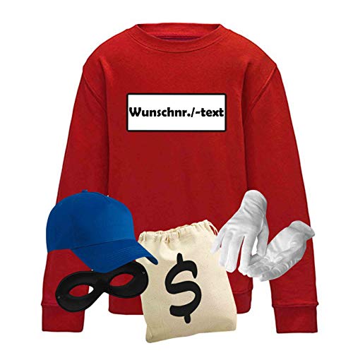 Sweatshirt Panzerknacker Kids Deluxe+ Kostüm-Set Karneval Party Kinder 104-164 Fasching Party, Logo & Set:Wunsch-Nr./Set Deluxe+ (Wunsch-Nr./Shirt+Cap+Maske+Hands.+Beut.), Größe:164 von Jimmys Textilfactory