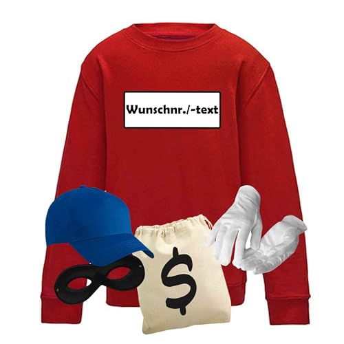 Jimmys Textilfactory Sweatshirt Panzerknacker Karneval Kostüm Set Wunschnummer 104-164 Kinder Verkleidung Fasching Outfit Rosenmontag Karnevalszug, Größe:140, Set: Deluxe+, Logo: Wunsch-Nr von Jimmys Textilfactory