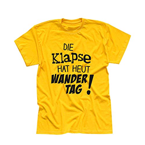 T-Shirt Die Klapse hat heut Wandertag Spruch Fun witzig 13 Farben Herren XS-5XL Spaß feiern lustig Gruppenreise Klassenfahrt Bergfest Abi-Feier, Größe:2XL, Farbe:gelb - Logo schwarz von Jimmys Textilfactory