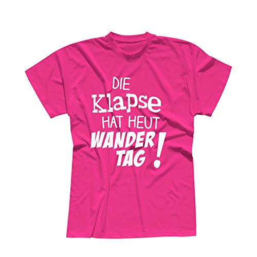 T-Shirt Die Klapse hat heut Wandertag Spruch Fun witzig 13 Farben Herren XS-5XL Spaß feiern lustig Gruppenreise Klassenfahrt Bergfest Abi-Feier, Größe:M, Farbe:pink - Logo Weiss von Jimmys Textilfactory