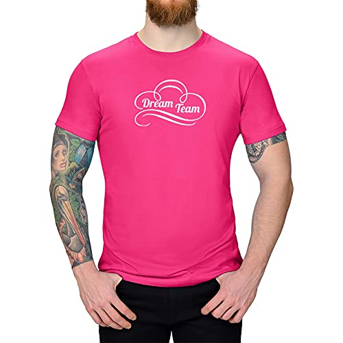 T-Shirt Dream Team Duo Traum-Team a-Team Freunde Friends Paar 13 Farben XS-5XL Beziehung Funshirt lustige Sprüche Geschenk Mitbringsel, Farbe:pink - Logo Weiss, Größe:5XL von Jimmys Textilfactory