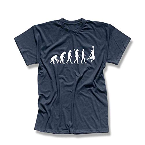 T-Shirt Evolution Basketball Dunking Sport Korb NBA 13 Farben Herren XS - 5XL Magic America Clippers Suns Mavericks Kings Rockets, Größe:S, Farbe:Navy - Logo Weiss von Jimmys Textilfactory