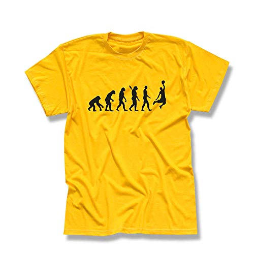 T-Shirt Evolution Basketball Dunking Sport Korb NBA 13 Farben Herren XS - 5XL Magic America Clippers Suns Mavericks Kings Rockets, Größe:S, Farbe:gelb - Logo schwarz von Jimmys Textilfactory