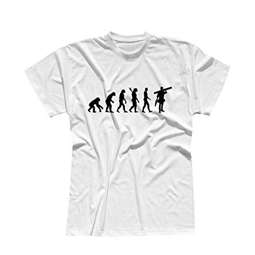 T-Shirt Evolution Handwerker Schreiner Bauarbeiter BAU 13 Farben Herren XS - 5XL Arbeitskleidung Baustelle Maloche, Größenauswahl:M, Farbauswahl:Weiss - Logo schwarz von Jimmys Textilfactory