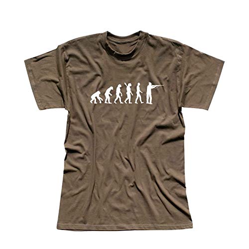 T-Shirt Evolution Jäger Sportschütze Jagd Schützenverein 13 Farben Herren XS-5XL Schießen Sport Olypmia Schützenbund BDS BDMP, Größe:XL, Farbe:Khaki - Logo Weiss von Jimmys Textilfactory