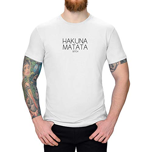 T-Shirt Hakuna Matata Bitch König der Löwen Timon Pumba Circle 13 Farben XS-5XL of Life Elton John Afrika Hakuna Matata nutze den Tag, Farbe:Weiss - Logo schwarz, Größe:L von Jimmys Textilfactory