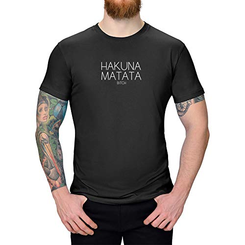 T-Shirt Hakuna Matata Bitch König der Löwen Timon Pumba Circle 13 Farben XS-5XL of Life Elton John Afrika Hakuna Matata nutze den Tag, Farbe:schwarz - Logo Weiss, Größe:L von Jimmys Textilfactory