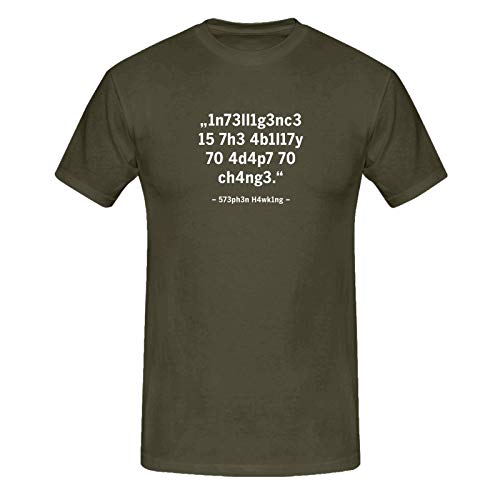 T-Shirt Intelligence Leetspeak Stephen Hawking Fun-Shirt 13 Farben Herren XS-5XL Chat 1337 Zitat Meme lustige Sprüche Geschenk, Farbe:Khaki - Logo Weiss, Größe:L von Jimmys Textilfactory