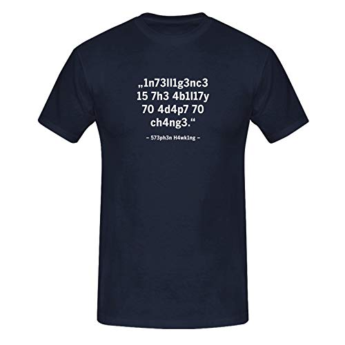 T-Shirt Intelligence Leetspeak Stephen Hawking Fun-Shirt 13 Farben Herren XS-5XL Chat 1337 Zitat Meme lustige Sprüche Geschenk, Farbe:Navy - Logo Weiss, Größe:L von Jimmys Textilfactory