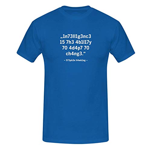 T-Shirt Intelligence Leetspeak Stephen Hawking Fun-Shirt 13 Farben Herren XS-5XL Chat 1337 Zitat Meme lustige Sprüche Geschenk, Farbe:Royalblau - Logo Weiss, Größe:2XL von Jimmys Textilfactory