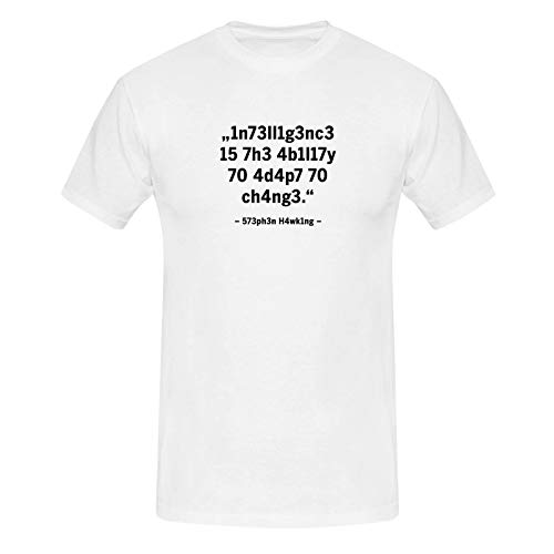 T-Shirt Intelligence Leetspeak Stephen Hawking Fun-Shirt 13 Farben Herren XS-5XL Chat 1337 Zitat Meme lustige Sprüche Geschenk, Farbe:Weiss - Logo schwarz, Größe:L von Jimmys Textilfactory