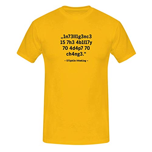 T-Shirt Intelligence Leetspeak Stephen Hawking Fun-Shirt 13 Farben Herren XS-5XL Chat 1337 Zitat Meme lustige Sprüche Geschenk, Farbe:gelb - Logo schwarz, Größe:5XL von Jimmys Textilfactory