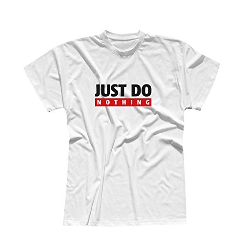 T-Shirt Just Do Nothing faul Athletics Sport Fun-Shirt 13 Farben Herren XS - 5XL Parodie Lazy Humor Spass lustige Sprüche feiern Party, Größe:L, Farbe:Weiss - Logo schwarz von Jimmys Textilfactory