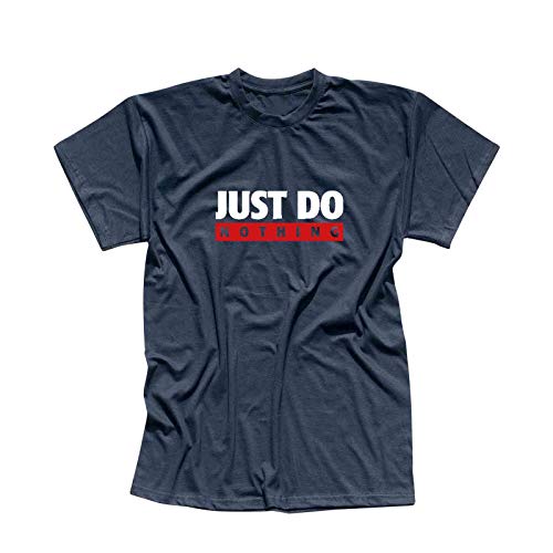 T-Shirt Just Do Nothing faul Athletics Sport Fun-Shirt 13 Farben Herren XS - 5XL Parodie Lazy Humor Spass lustige Sprüche feiern Party, Größe:M, Farbe:Navy - Logo Weiss von Jimmys Textilfactory