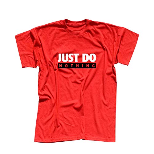 T-Shirt Just Do Nothing faul Athletics Sport Fun-Shirt 13 Farben Herren XS - 5XL Parodie Lazy Humor Spass lustige Sprüche feiern Party, Größe:4XL, Farbe:rot - Logo Weiss von Jimmys Textilfactory