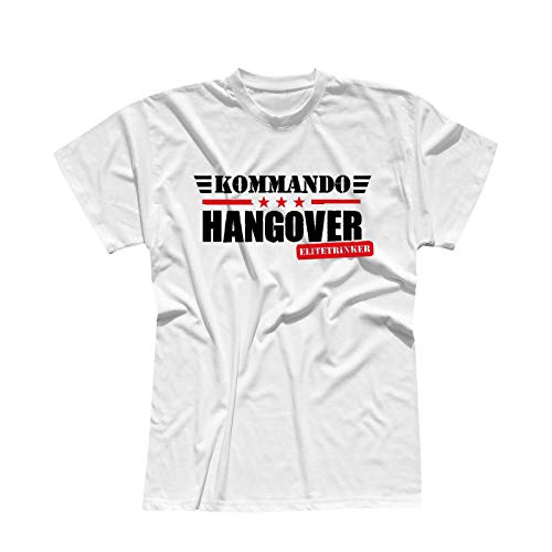 T-Shirt Kommando Hangover Elitetrinker JGA Party feiern 13 Farben Herren XS-5XL Karneval Gruppen Outfit Partyurlaub Verein Reise Malle, Größenauswahl:4XL, Farbauswahl:Weiss - Logo schwarz von Jimmys Textilfactory