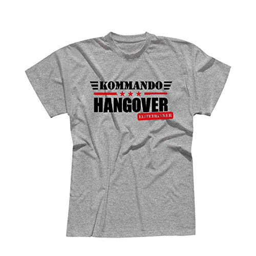 T-Shirt Kommando Hangover Elitetrinker JGA Party feiern 13 Farben Herren XS-5XL Karneval Gruppen Outfit Partyurlaub Verein Reise Malle, Größenauswahl:XL, Farbauswahl:hellgrau meliert - Logo schwarz von Jimmys Textilfactory