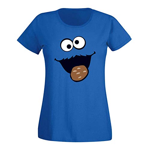 T-Shirt Krümelmonster Kekse Karneval Fasching Kostüm Sesamstraße Damen XS - 3XL Verkleidung Gruppen-Kostüm Rosenmontag Party Feier, Größe:2XL, Farbe:Royalblau von Jimmys Textilfactory