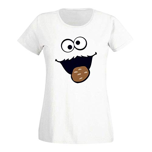 T-Shirt Krümelmonster Kekse Karneval Fasching Kostüm Sesamstraße Damen XS - 3XL Verkleidung Gruppen-Kostüm Rosenmontag Party Feier, Größe:2XL, Farbe:Weiss von Jimmys Textilfactory