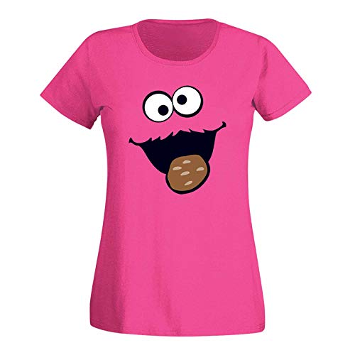 T-Shirt Krümelmonster Kekse Karneval Fasching Kostüm Sesamstraße Damen XS - 3XL Verkleidung Gruppen-Kostüm Rosenmontag Party Feier, Größe:3XL, Farbe:pink/Fuchsia von Jimmys Textilfactory