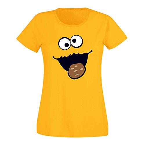 T-Shirt Krümelmonster Kekse Karneval Fasching Kostüm Sesamstraße Damen XS - 3XL Verkleidung Gruppen-Kostüm Rosenmontag Party Feier, Größe:L, Farbe:gelb von Jimmys Textilfactory