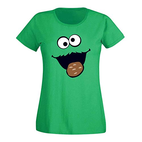 T-Shirt Krümelmonster Kekse Karneval Fasching Kostüm Sesamstraße Damen XS - 3XL Verkleidung Gruppen-Kostüm Rosenmontag Party Feier, Größe:L, Farbe:grün von Jimmys Textilfactory