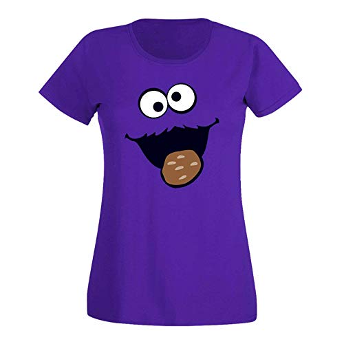 T-Shirt Krümelmonster Kekse Karneval Fasching Kostüm Sesamstraße Damen XS - 3XL Verkleidung Gruppen-Kostüm Rosenmontag Party Feier, Größe:L, Farbe:lila/Purple von Jimmys Textilfactory