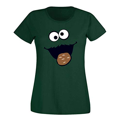 T-Shirt Krümelmonster Kekse Karneval Fasching Kostüm Sesamstraße Damen XS - 3XL Verkleidung Gruppen-Kostüm Rosenmontag Party Feier, Größe:XL, Farbe:dunkelgrün von Jimmys Textilfactory