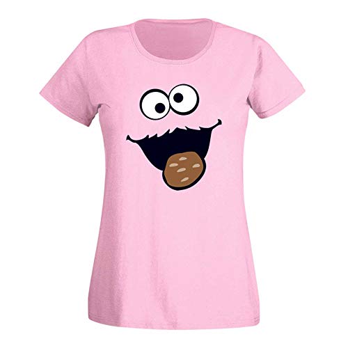 T-Shirt Krümelmonster Kekse Karneval Fasching Kostüm Sesamstraße Damen XS - 3XL Verkleidung Gruppen-Kostüm Rosenmontag Party Feier, Größe:XL, Farbe:rosa von Jimmys Textilfactory