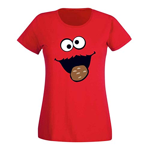 T-Shirt Krümelmonster Kekse Karneval Fasching Kostüm Sesamstraße Damen XS - 3XL Verkleidung Gruppen-Kostüm Rosenmontag Party Feier, Größe:XL, Farbe:rot von Jimmys Textilfactory