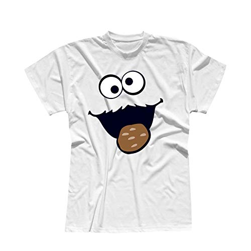 T-Shirt Krümelmonster Kekse Karneval Fasching Kostüm Sesamstraße Herren XS - 5XL Verkleidung Gruppen-Kostüm Rosenmontag Party Feier, Größe:2XL, Farbe:Weiss von Jimmys Textilfactory