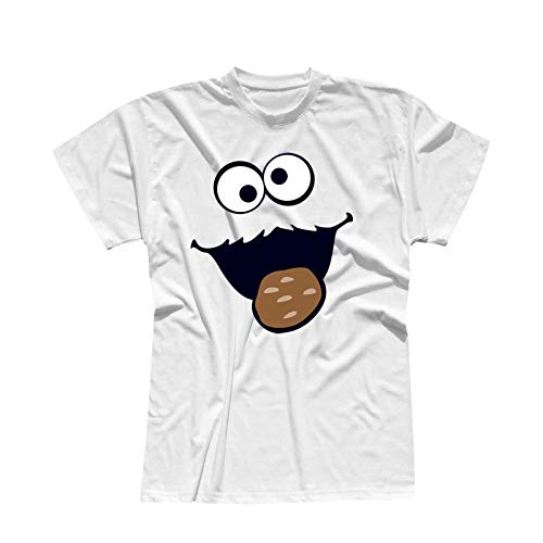 T-Shirt Krümelmonster Kekse Karneval Fasching Kostüm Sesamstraße Herren XS - 5XL Verkleidung Gruppen-Kostüm Rosenmontag Party Feier, Größe:L, Farbe:Weiss von Jimmys Textilfactory