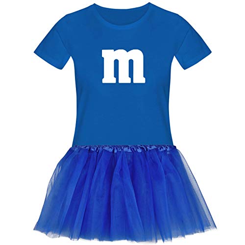 T-Shirt M&M + Tüllrock Karneval Gruppenkostüm Schokolinse 11 Farben Damen XS-3XL Fasching Verkleidung M's Fans Tanzgruppe , Größenauswahl:2XL, Farbauswahl:royalblau - Logo weiss (+Tütü royalblau) von Jimmys Textilfactory