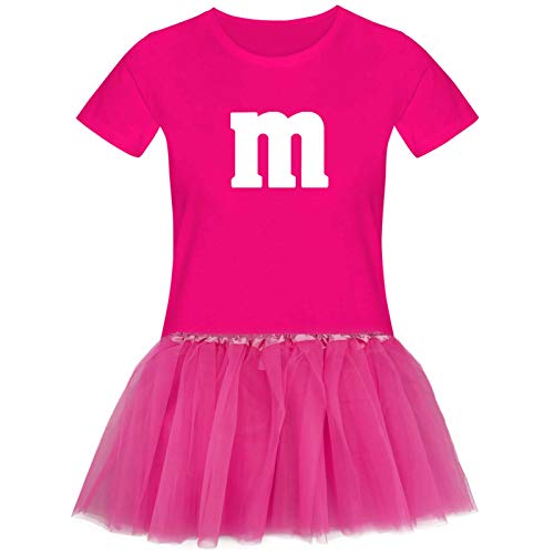 T-Shirt M&M + Tüllrock Karneval Gruppenkostüm Schokolinse 11 Farben Damen XS-3XL Fasching Verkleidung M's Fans Tanzgruppe, Größenauswahl:2XL, Farbauswahl:pink - Logo Weiss (+Tütü pink) von Jimmys Textilfactory