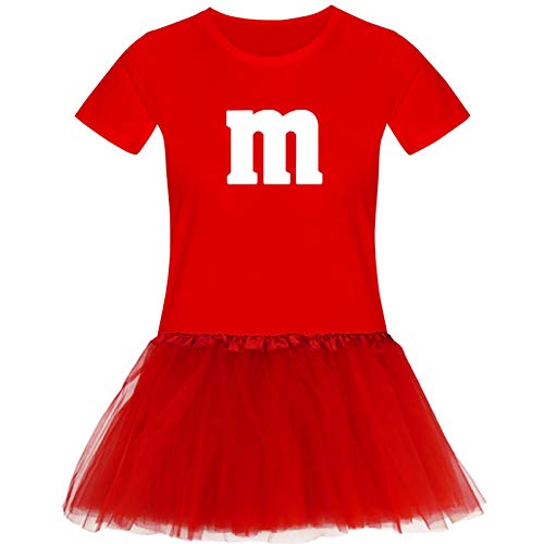 T-Shirt M&M + Tüllrock Karneval Gruppenkostüm Schokolinse 11 Farben Damen XS-3XL Fasching Verkleidung M's Fans Tanzgruppe, Größenauswahl:2XL, Farbauswahl:rot - Logo Weiss (+Tütü rot) von Jimmys Textilfactory