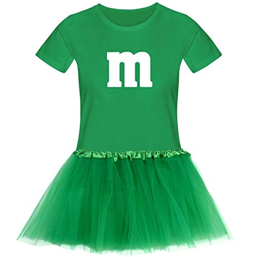 T-Shirt M&M + Tüllrock Karneval Gruppenkostüm Schokolinse 11 Farben Damen XS-3XL Fasching Verkleidung M's Fans Tanzgruppe, Größenauswahl:3XL, Farbauswahl:grün - Logo Weiss (+Tütü grün) von Jimmys Textilfactory