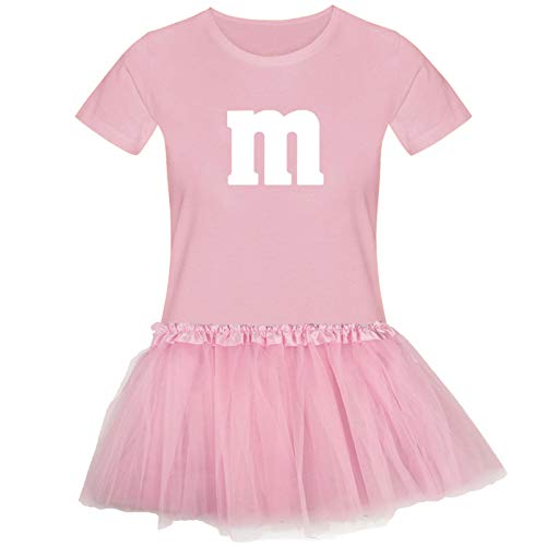 T-Shirt M&M + Tüllrock Karneval Gruppenkostüm Schokolinse 11 Farben Damen XS-3XL Fasching Verkleidung M's Fans Tanzgruppe, Größenauswahl:3XL, Farbauswahl:rosa - Logo Weiss (+Tütü rosa) von Jimmys Textilfactory