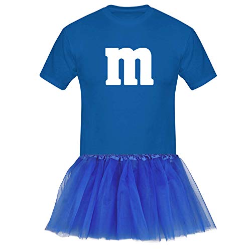 T-Shirt M&M + Tüllrock Karneval Gruppenkostüm Schokolinse 8 Farben Herren XS-5XL Fasching Verkleidung M's Fans Tanzgruppe , Größenauswahl:3XL, Farbauswahl:royalblau - Logo weiss (+Tütü royalblau) von Jimmys Textilfactory