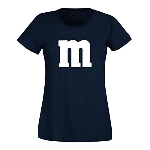 T-Shirt M&M Schoko-Linse Gruppenkostüm Karneval Fasching 15 Farben Damen XS-3XL M's Fans Ms Krümelmonster Darts Tanzgruppe Mottoparty, Größenauswahl:XL, Farbe:Navy - Logo Weiss von Jimmys Textilfactory