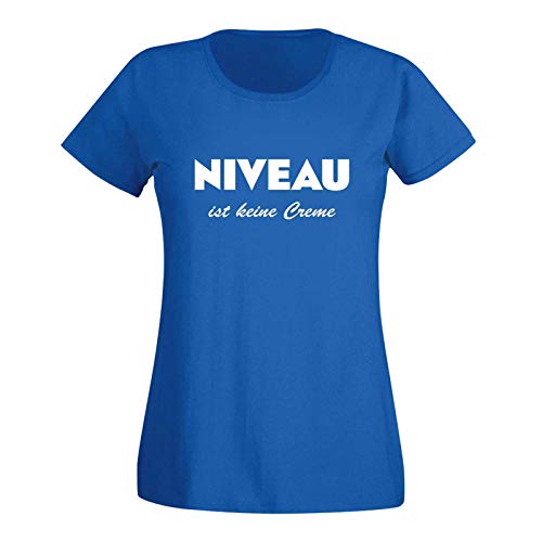 T-Shirt Niveau ist Keine Creme Spruch Humor Fun-Shirt 15 Farben Damen XS - 3XL Haut Creme Logo witzig lustig Party feiern Malle, Größe:2XL, Farbe:Royalblau - Logo Weiss von Jimmys Textilfactory