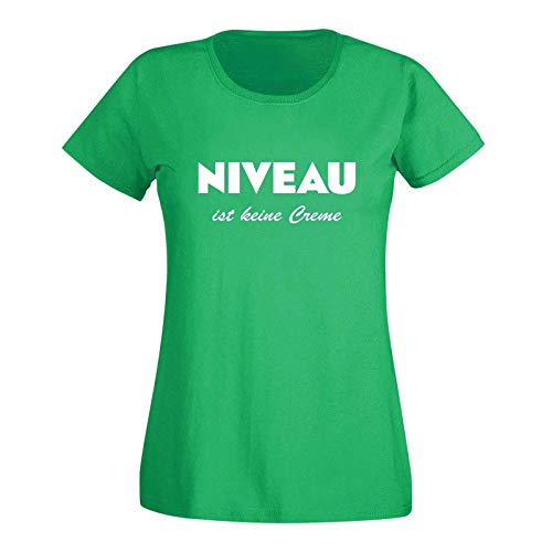 T-Shirt Niveau ist Keine Creme Spruch Humor Fun-Shirt 15 Farben Damen XS - 3XL Haut Creme Logo witzig lustig Party feiern Malle, Größe:2XL, Farbe:grün/Kelly - Logo Weiss von Jimmys Textilfactory