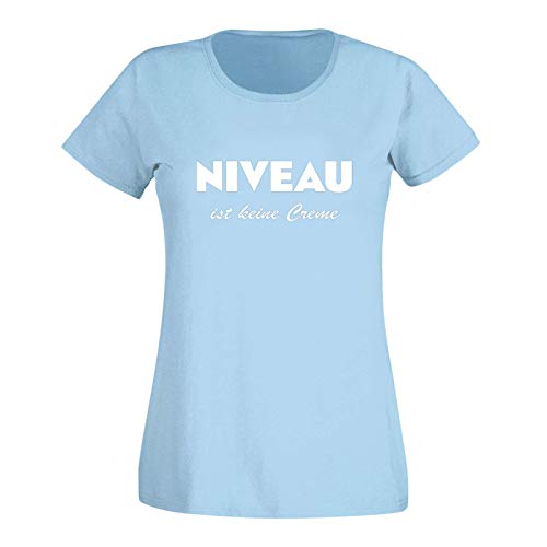 T-Shirt Niveau ist Keine Creme Spruch Humor Fun-Shirt 15 Farben Damen XS - 3XL Haut Creme Logo witzig lustig Party feiern Malle, Größe:S, Farbe:hellblau/Sky - Logo Weiss von Jimmys Textilfactory