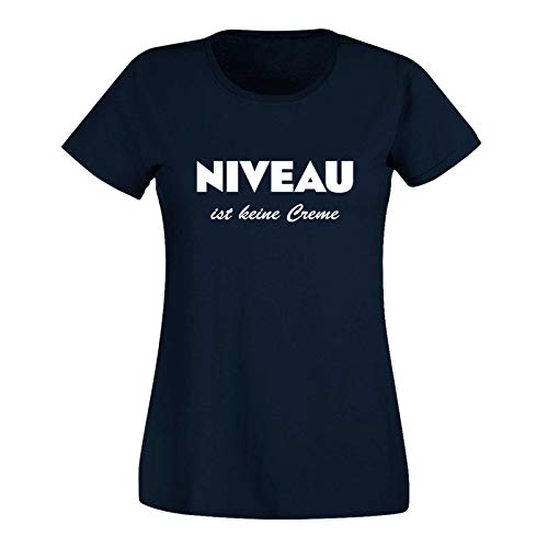 T-Shirt Niveau ist Keine Creme Spruch Humor Fun-Shirt 15 Farben Damen XS - 3XL Haut Creme Logo witzig lustig Party feiern Malle, Größe:XL, Farbe:Navy - Logo Weiss von Jimmys Textilfactory