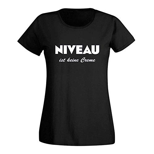 T-Shirt Niveau ist Keine Creme Spruch Humor Fun-Shirt 15 Farben Damen XS - 3XL Haut Creme Logo witzig lustig Party feiern Malle, Größe:XS, Farbe:schwarz - Logo Weiss von Jimmys Textilfactory