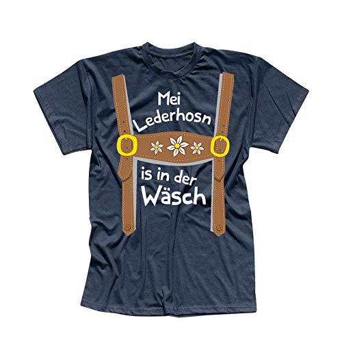 T-Shirt Oktoberfest Lederhose Kostüm Volksfest Tracht 13 Farben Herren XS-5XL München Wiesn Festzelt O'zapft Maß Krug Dirndel, Größe:2XL, Farbe:Navy - Logo Weiss von Jimmys Textilfactory