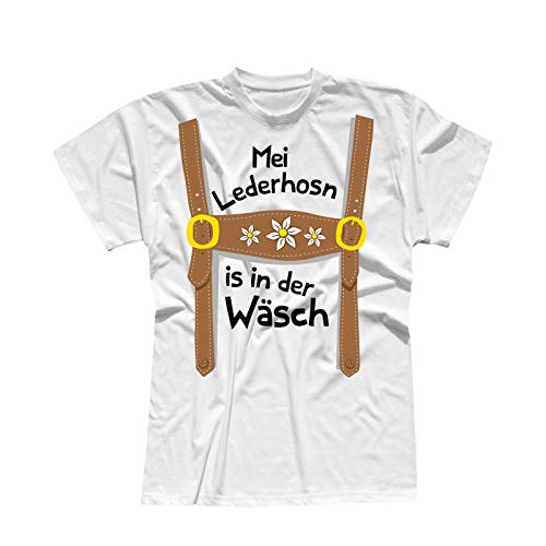 T-Shirt Oktoberfest Lederhose Kostüm Volksfest Tracht 13 Farben Herren XS-5XL München Wiesn Festzelt O'zapft Maß Krug Dirndel, Größe:2XL, Farbe:Weiss - Logo schwarz von Jimmys Textilfactory