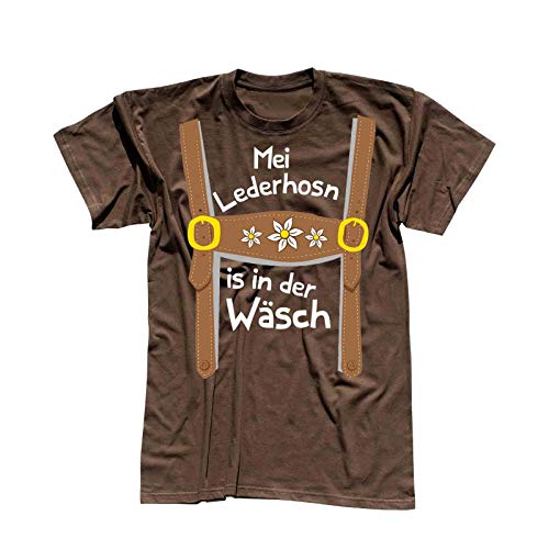 T-Shirt Oktoberfest Lederhose Kostüm Volksfest Tracht 13 Farben Herren XS-5XL München Wiesn Festzelt O'zapft Maß Krug Dirndel, Größe:2XL, Farbe:braun - Logo Weiss von Jimmys Textilfactory