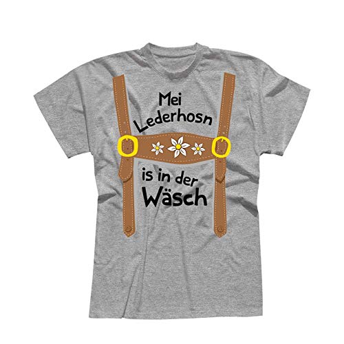 T-Shirt Oktoberfest Lederhose Kostüm Volksfest Tracht 13 Farben Herren XS-5XL München Wiesn Festzelt O'zapft Maß Krug Dirndel, Größe:2XL, Farbe:hellgrau meliert - Logo schwarz von Jimmys Textilfactory